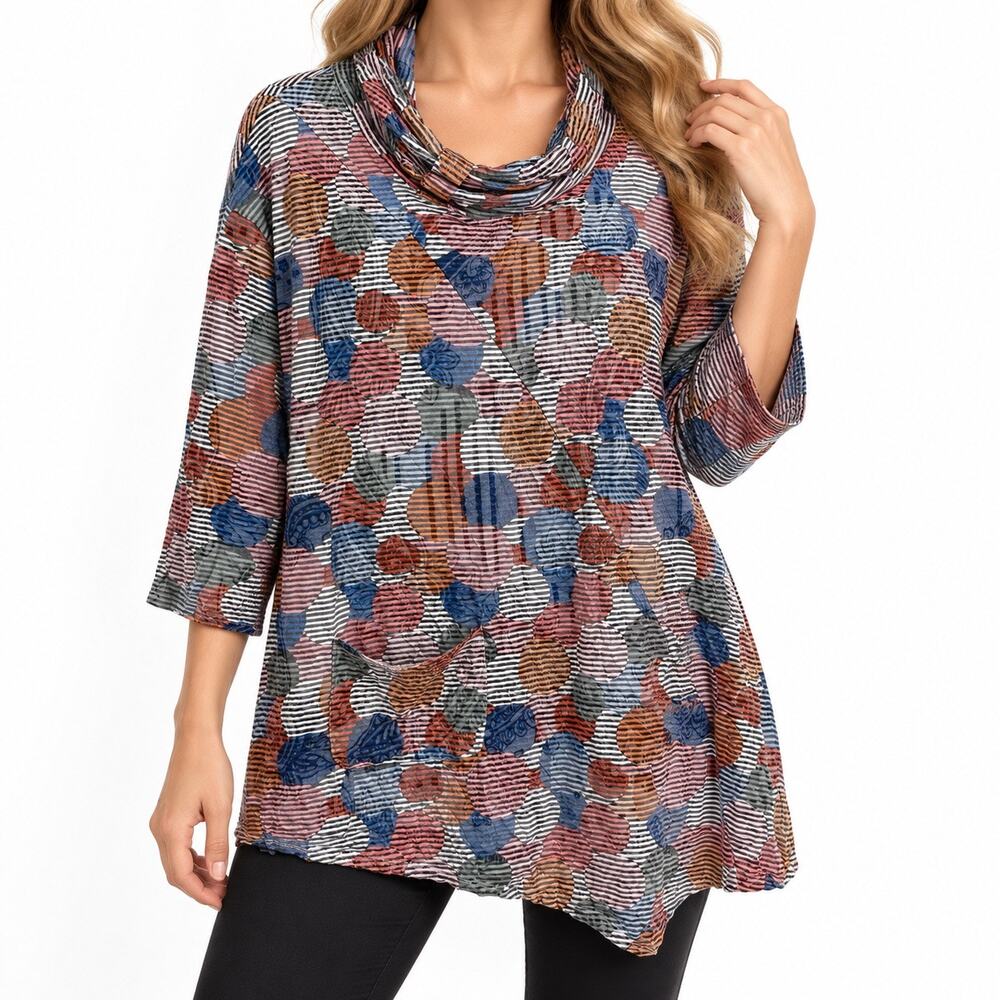 Shana Sz Large Multicolor Dots Wearable Art Asymmetrical Blouse Shirt Top Artsy